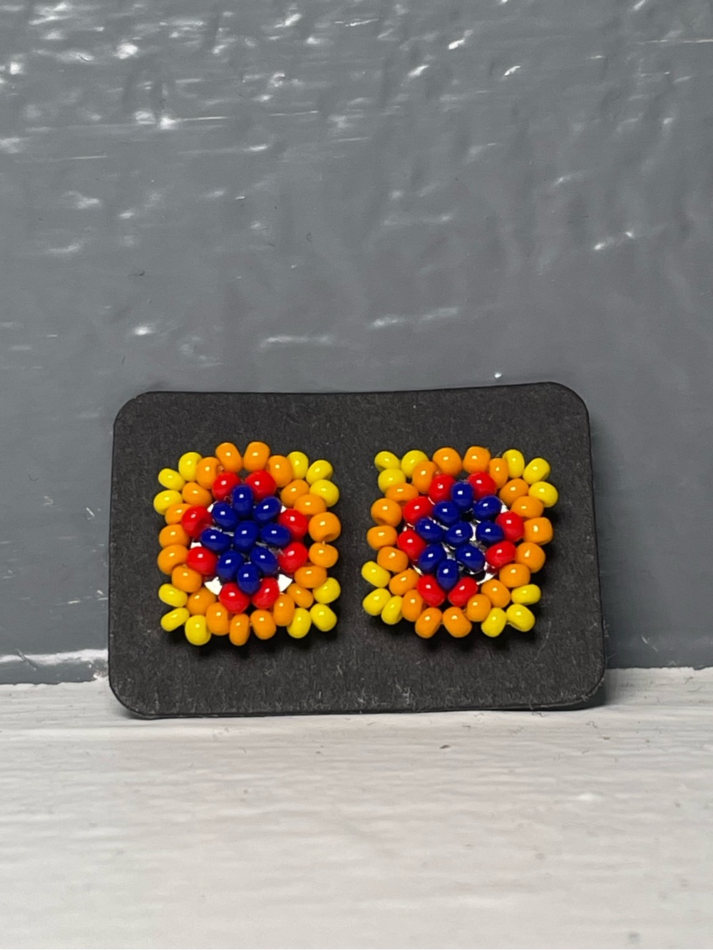 Huichol Beaded Square Stud Earrings